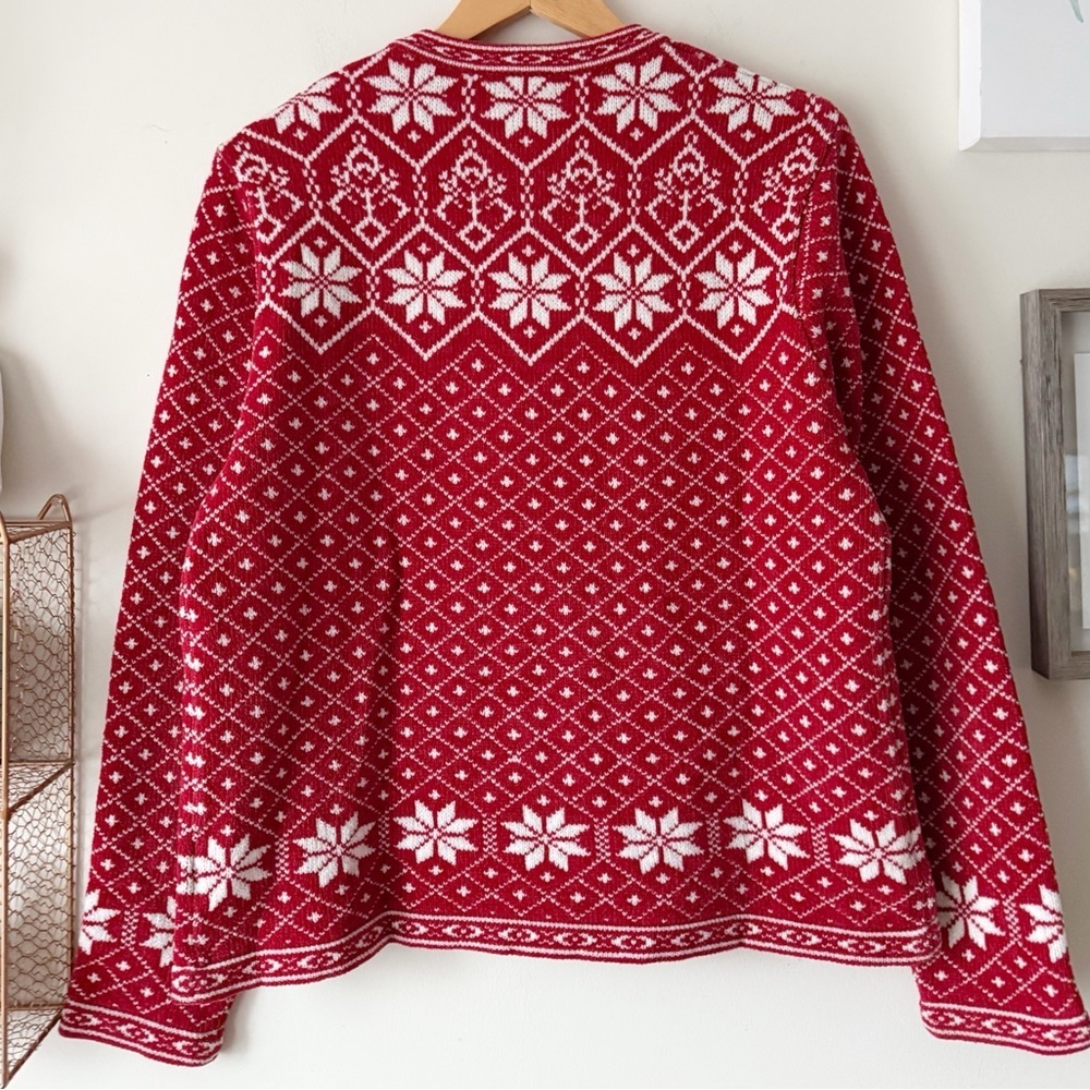 Croft & Barrow Nordic Fair Isle Cardigan Red White Snowflake Sweater 90s Y2K M - Picture 3 of 14